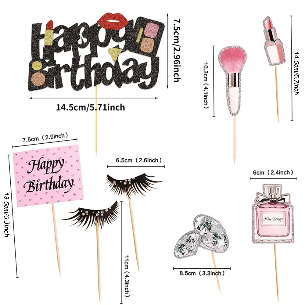 accessoires gâteau glitter strass parfum maquillage cils brosse cartes happy birthday miss beauty festive