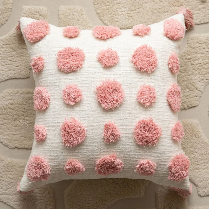 taies d'oreiller géométriques rose clair lit maison douces texturées non toxiques respectueux environnement adhésives