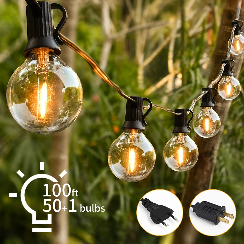 guirlande lumineuse transparente 50 ampoules 100ft câble extérieur moderne anniversaire mariageextérieur