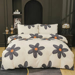 housse couette 3D fleurs stylisées beige gris orange moderne zippée taies d'oreiller