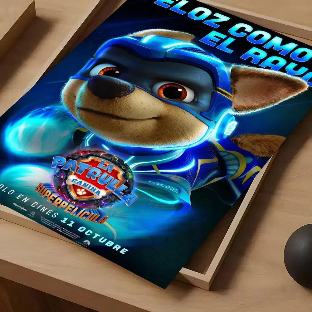 affiche paw patrol moderne personnages animés logo the mighty movie bleu violet rose jaune