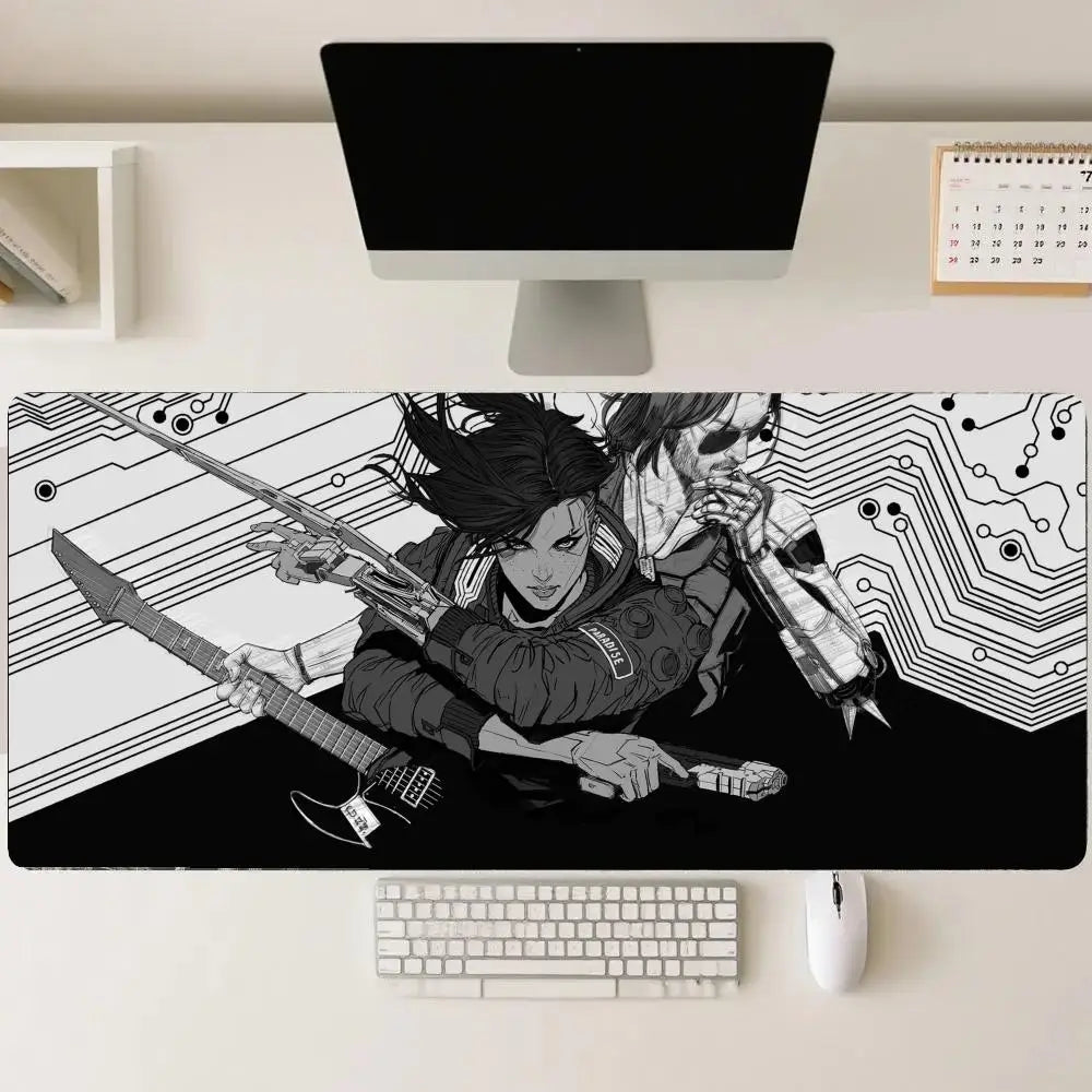 tapis souris noir graphique guitare circuit imprimé gamer grande taille haute qualité caoutchouc