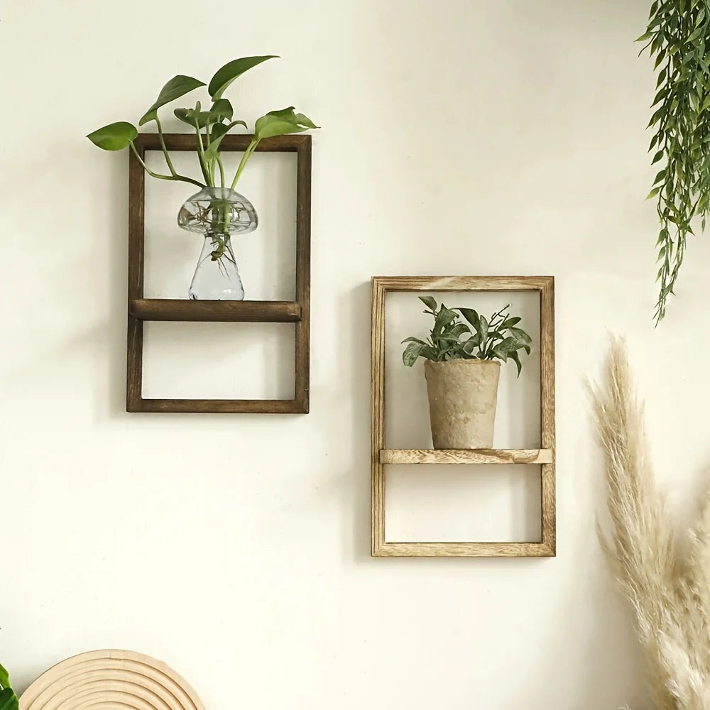 étagères murales rustiques bois naturel étagères murales modernes plante verte vase céramique figurine ange