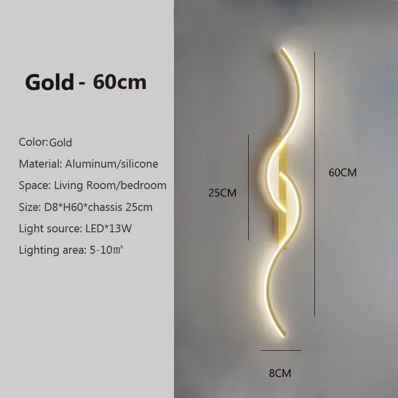 lampe murale led or noir ondulé moderne chambre salon étude entrée 10 15m²