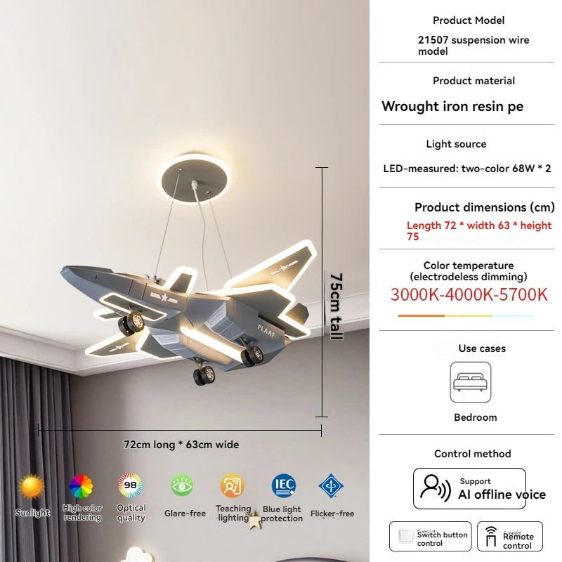 lampe suspension avion moderne gris blanc contemporain enfant chambre ventilateur lumière aéronef chambre enfants