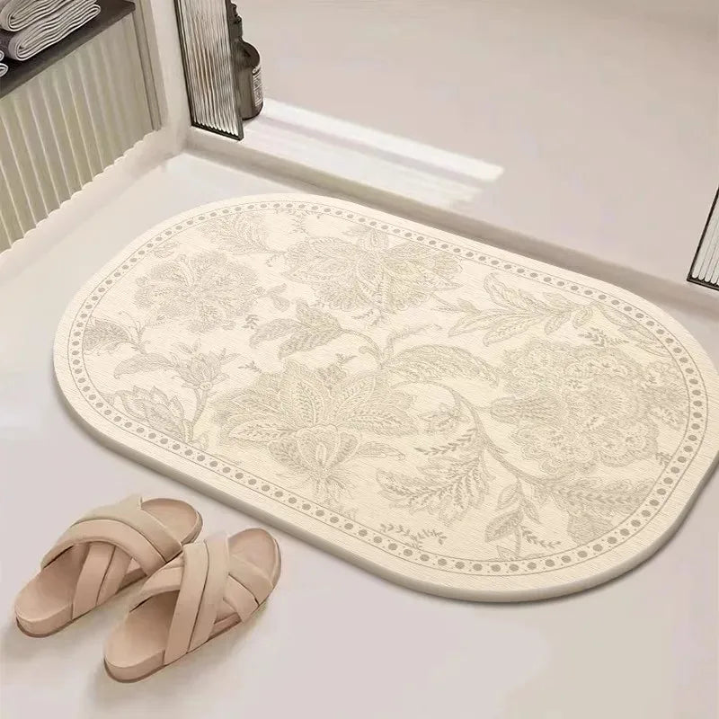 tapis bain classique motifs floraux beige clair résistant rides séchage rapide antidérapant salle bain