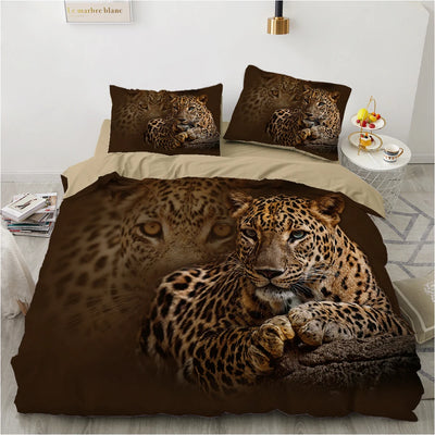 Parure de lit marron 3D en microfibre sur un lit double