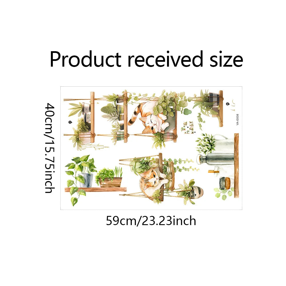 stickers muraux illustration chats endormis plantes multicolore opacité décoration maison autoadhésifs