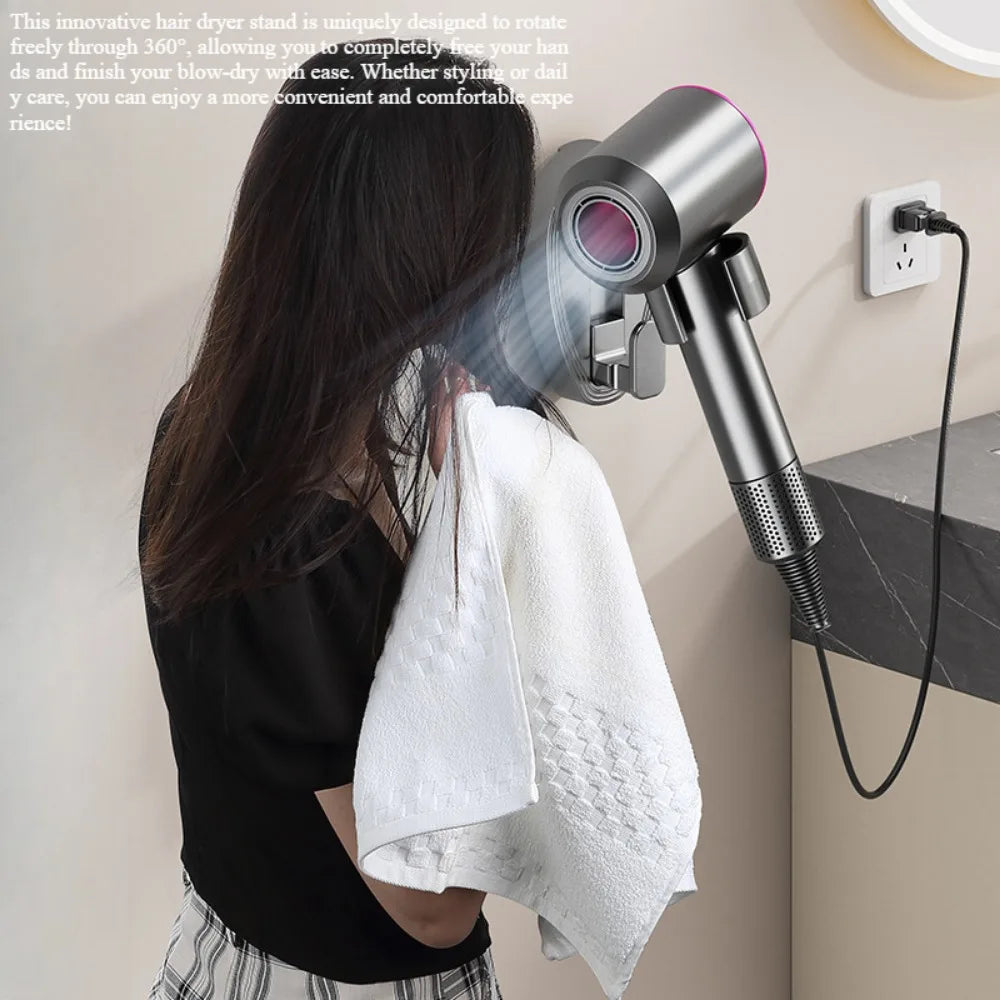porte sèche cheveux support mural rotatif moderne adhésif sèche cheveux unique beige gris rose