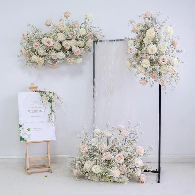 décoration mariage arches fleurs roses baby's breath voile romantique extérieur