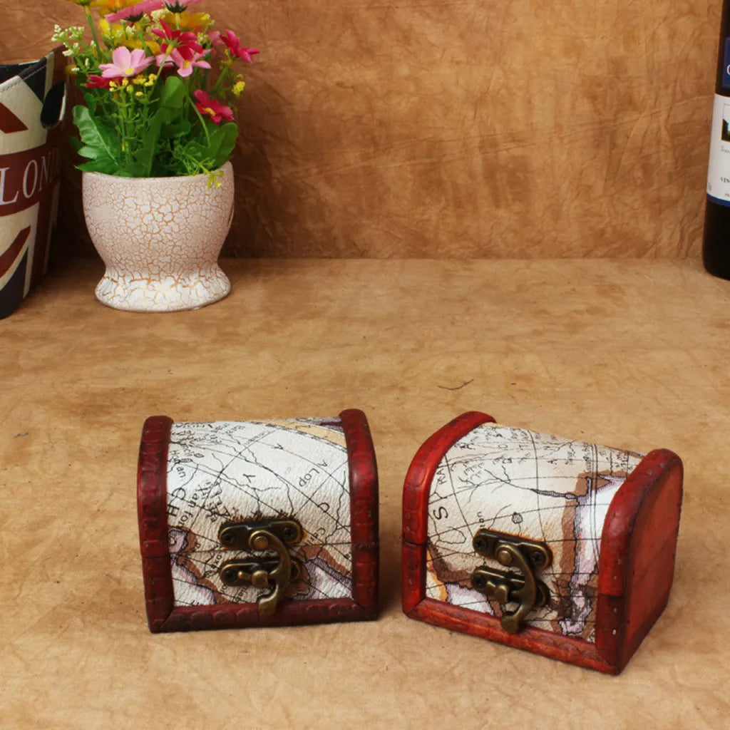 boîte bijoux vintage bois imprimé floral artisanal cadenas métal rouge marron beige