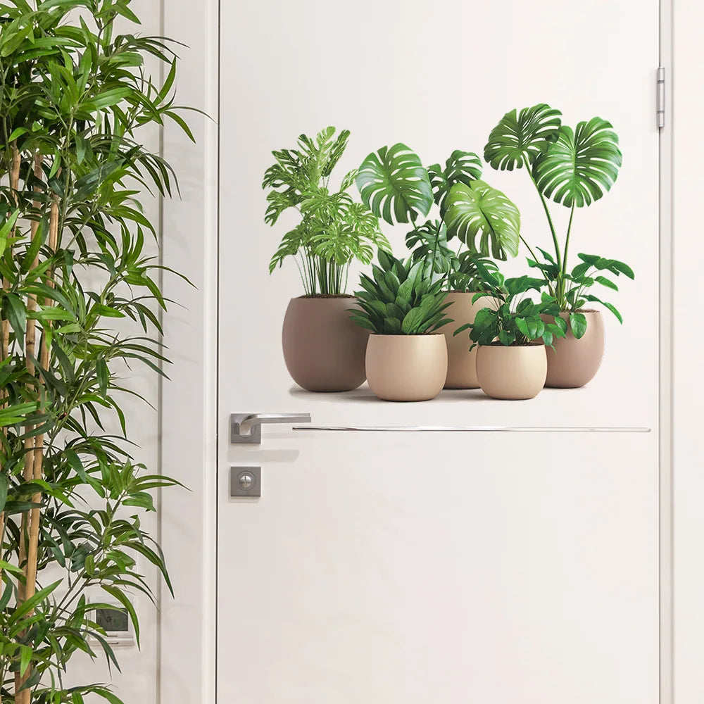 sticker mural plantes pots décoration intérieure moderne adhésif résistant eau chambre salon