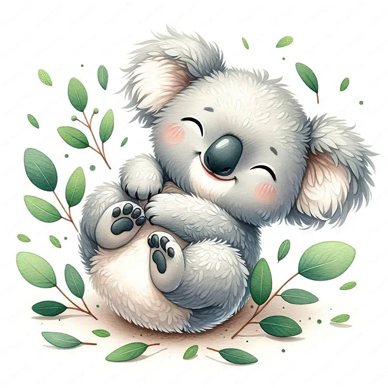 autocollant mural koala mignon décor salle bain cuisine sticker pvc motif feuilles nuages