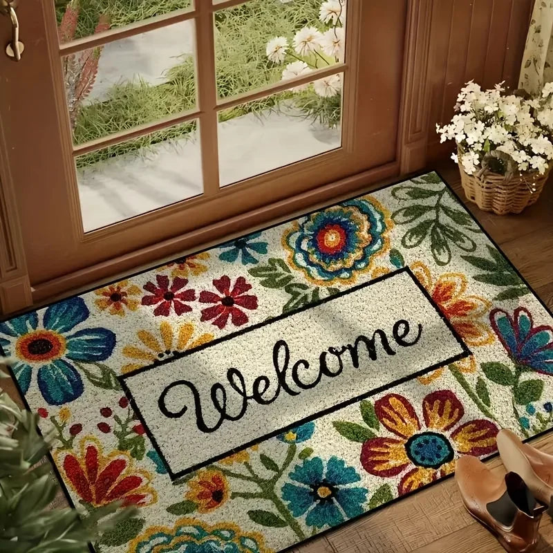 tapis d'entrée moderne multicolore fleurs bienvenue 30x50cm 40x60cm 50x80cm résistant antidérapant