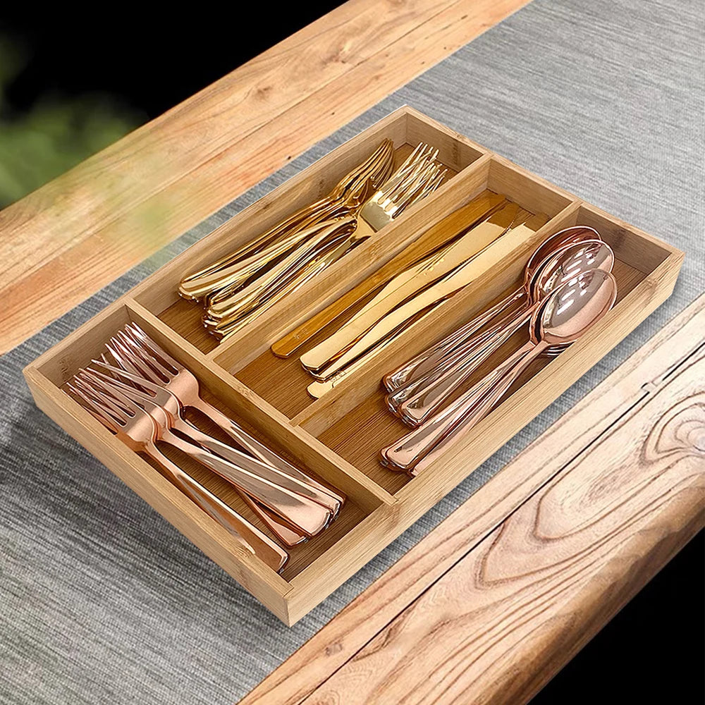 organisateur couverts bambou moderne fourchettes cuillères couteaux vaisselle rangement tiroir cuisine accessoires maison bois