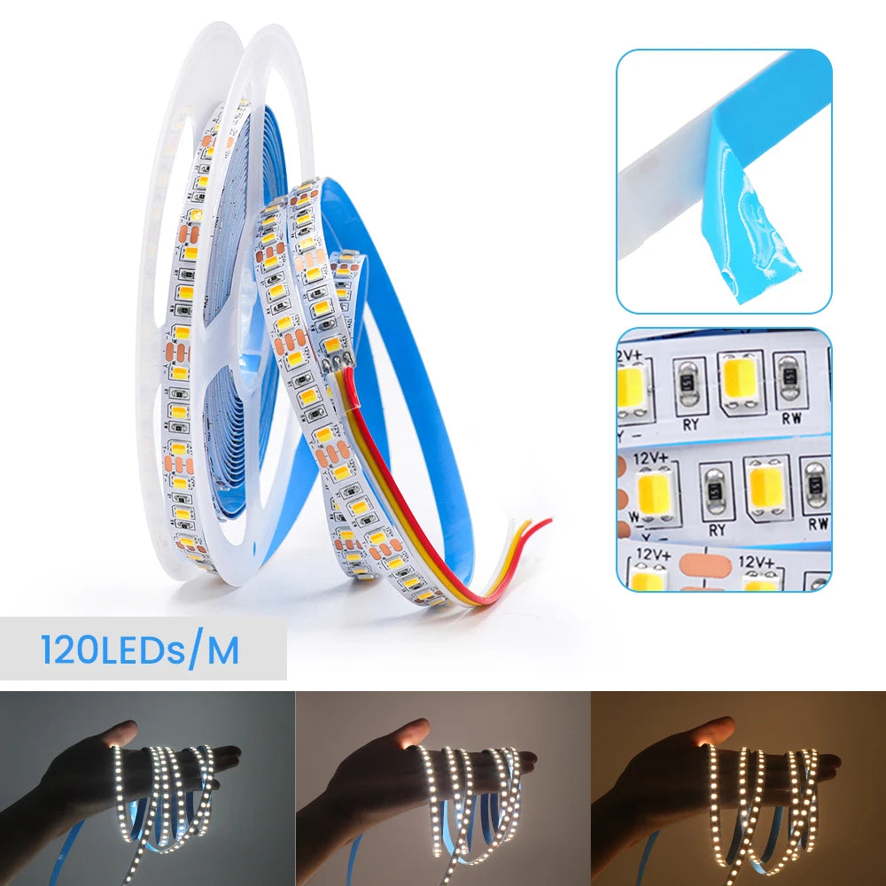 ruban led flexible 120 leds adhésif 3m blanc jaune bleu modernes 12v 24v