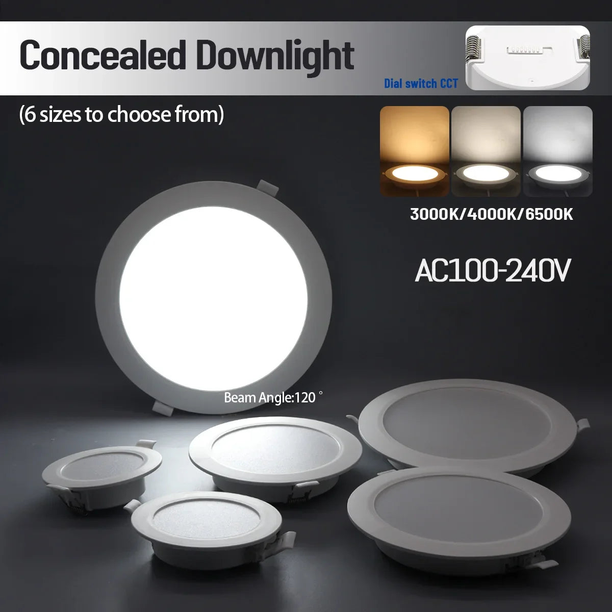 spots led encastrables 10w 14w 17w 20w 24w blanc modernes 120° cct 3000k 4000k