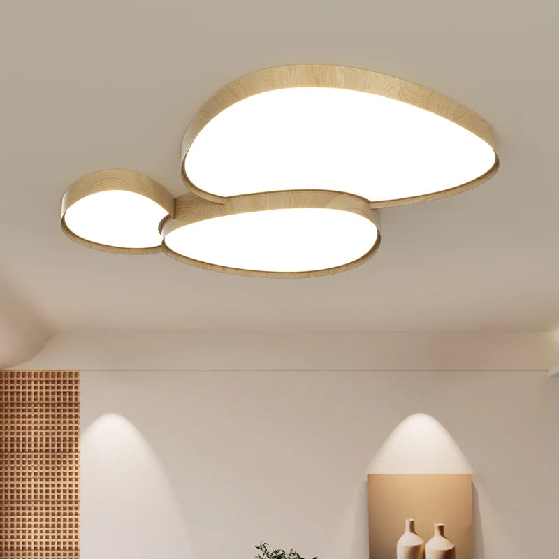plafonnier moderne minimaliste plusieurs sources lumineuses éclairage blanc bois grainé