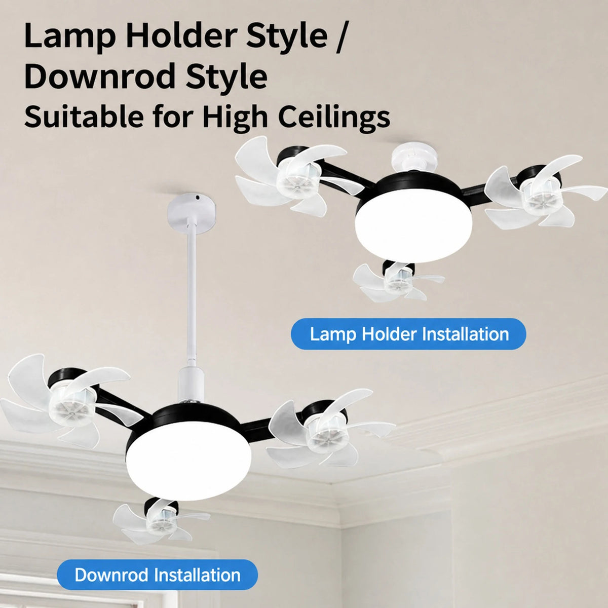 ventilateur lampe led 249 lumens vitesses télécommande moderne ailes translucides noir blanc