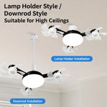 ventilateur lampe led 249 lumens vitesses télécommande moderne ailes translucides noir blanc