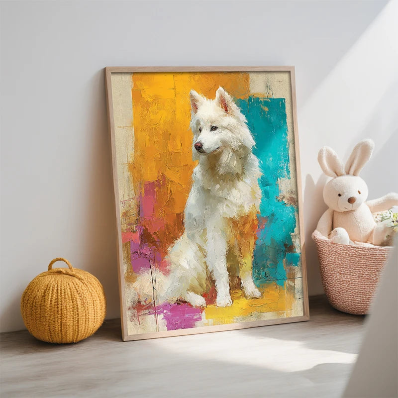 tableau abstrait contemporain couleur blanc jaune bleu rose gris sans cadre moderne decoration maison