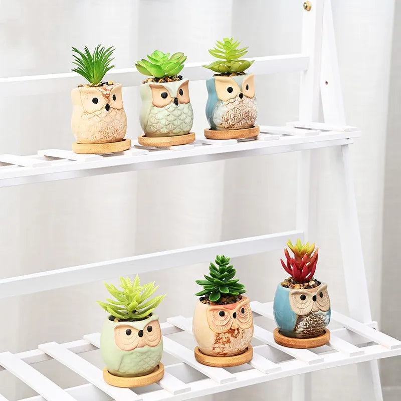 pots céramique oiseaux moderne succulentes décoration jardin vert marron bleu