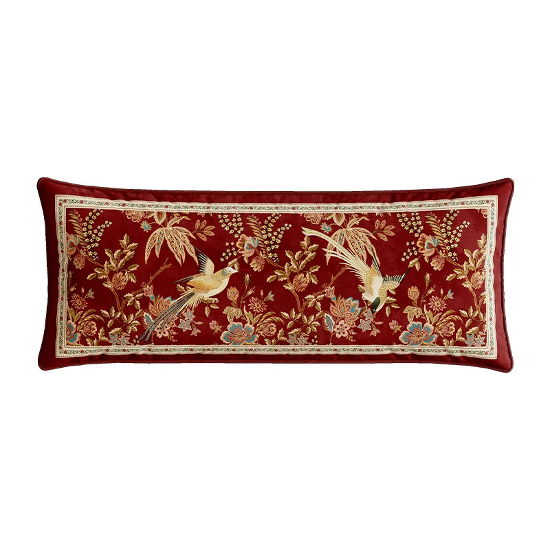 coussin carré velours floral oiseau vert beige traditionnel décor maison lit sofa nouvelle collection