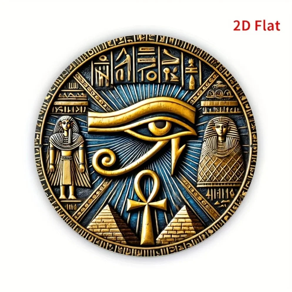 plaque murale oeil horus bleu doré art déco rétro ornement géométrique 20cm fixation mur