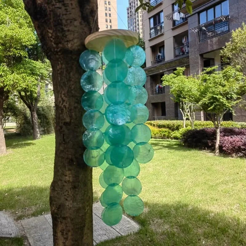 mobile musical wind chimes disques texturés turquoise vert clair zenextérieur jardin balcon