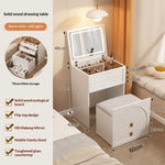 meuble coiffeuse moderne minimaliste blanc doré miroir tiroirs rangement tabouret rembourré