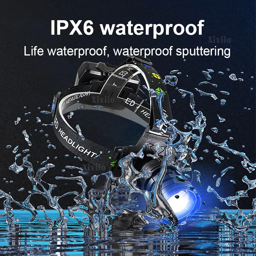 lampe frontale led rechargeable usb zoomable longue portée camping pêche chasse travail