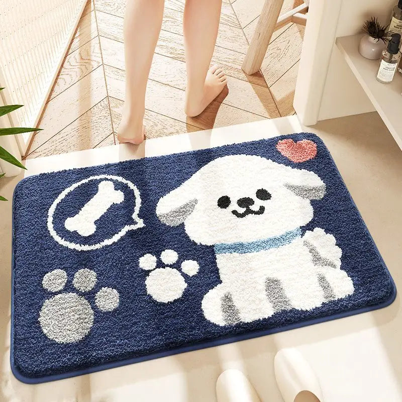 tapis sol antidérapant salle bain dessin animé chats chiens motifs géométriques fibre bambou