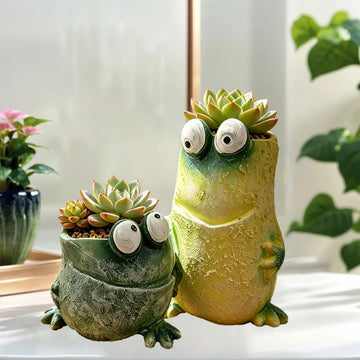 pots fleurs résine grenouille dessin animé vert jaune texture rugueuse plantes succulentes décoration jardin