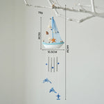 mobiles decoratifs bois motifs marins bleu blanc orange coquillages etoiles mer bouee suspendus