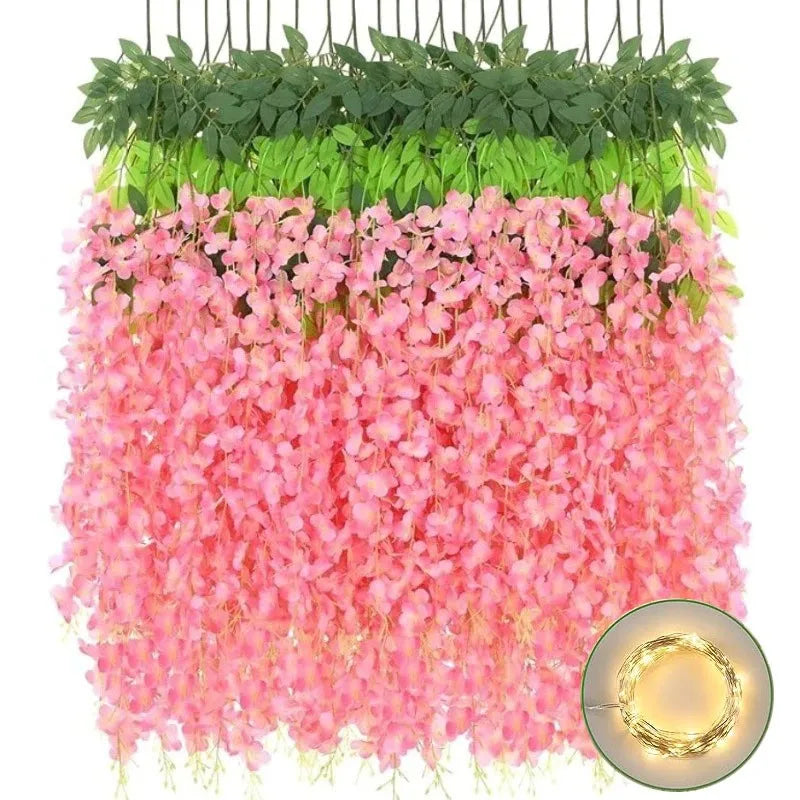 guirlande glycine lumineuse fleurs artificielles blanc vert décorative romantiqueintérieur decoration 36ft 90fleurs