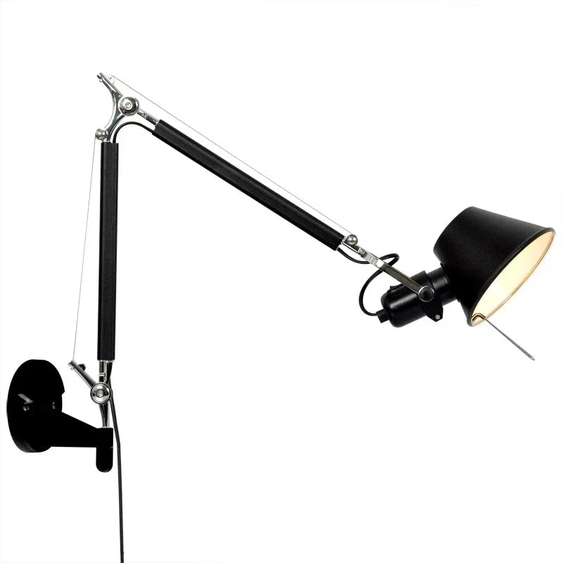 lampe murale articulée moderne bras réglable noir argenté led clip fixe chambre