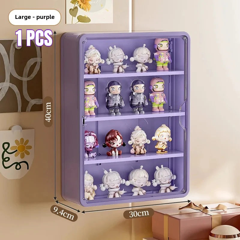 rangement mural moderne figurines blind box blanc jaune violet treillis anti poussière