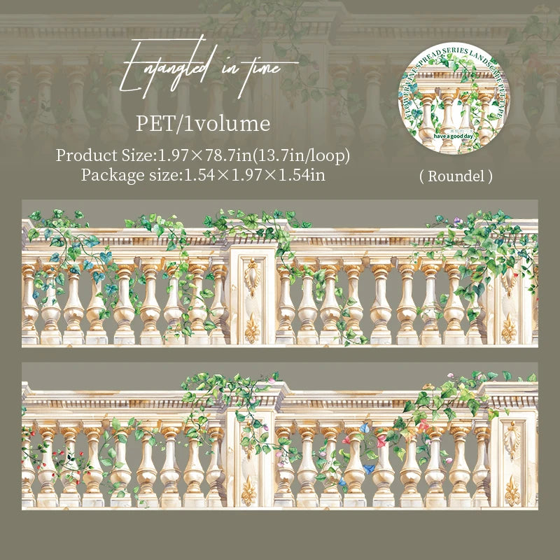 ruban decoratif transparent fleurs vigne vintage floral adhésif naturel blanc marron bleu rose vert