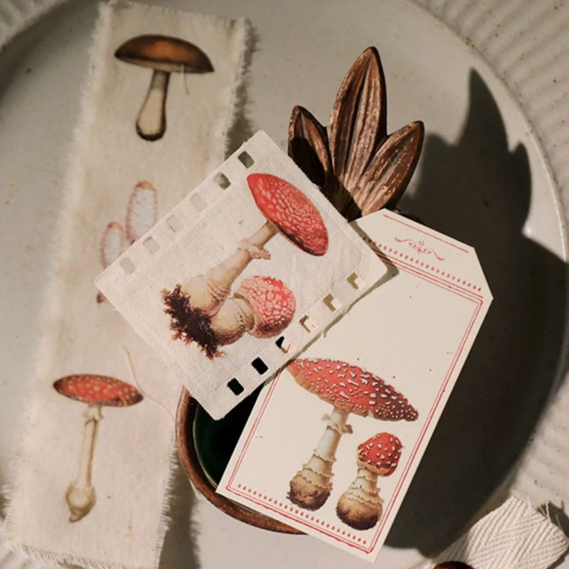 autocollants champignons vintage rouges beiges marrons scrapbooking craft diy stickers opaques