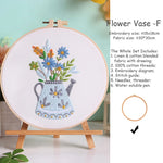 kit broderie fleurs vases multicolore traditionnel anneaux bois guide couture aiguilles fil coton