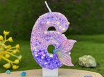 bougies numéraires paillettes sirène violet doré anniversaire décoration gâteau thème pois queue poisson festive
