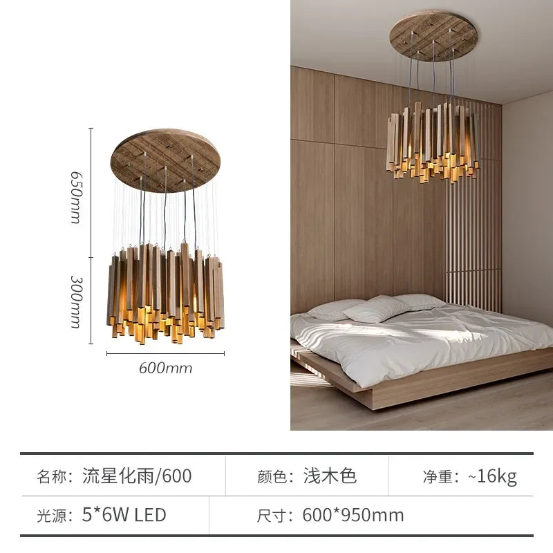 suspension lumineuse bois moderne ligne verticale marron clair finition brillante led scandinave