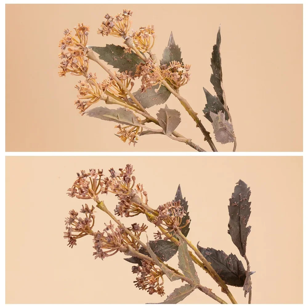 bouquet fleurs séchées marron feuilles vertes naturel rustique décoration intérieure 43cm 22cm