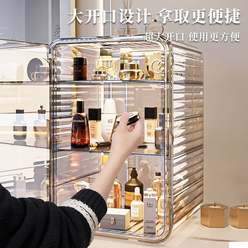 boîte rangement transparente moderne rayures horizontales cosmétiques maquillage parfums imperméable multifonctionnelle