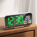 horloge numérique moderne écran led noir bleu blanc réglable luminosité affiche température compteur semaine