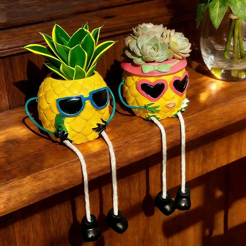 pots fleurs ananas forme ludique décoration maison plantes vertes motifs feuilles cœurs textures tropicalessuspendus