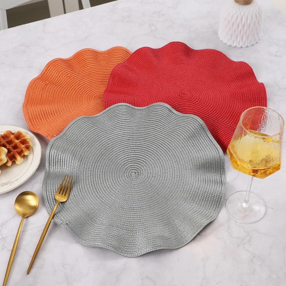 placemats ronds tissu rayures concentriques moderne rose doré rouge gris beige orange festive