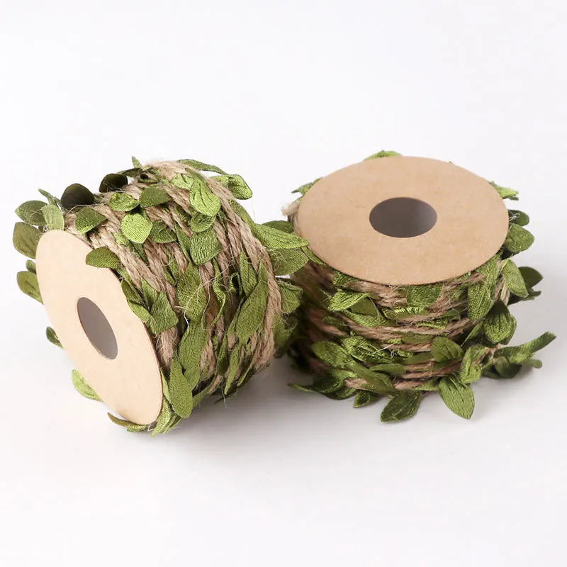 ruban decoratif naturel feuilles vertes imprimées sacs vêtements textile maison opacité artisanal