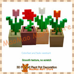 décoration murale pixel art pot fleur vert rouge rose beige