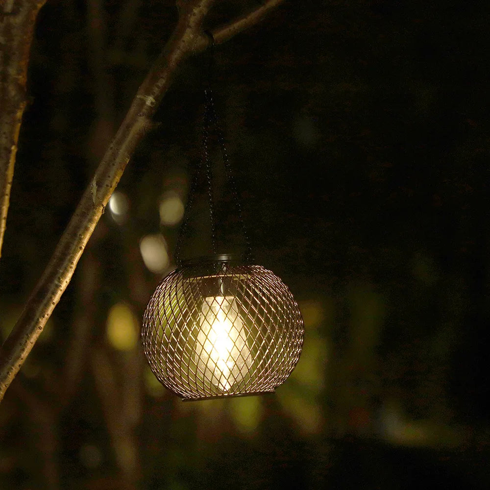 lampe solaire noire moderne chaîne maille métallique rustique extérieure